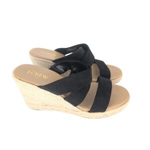 J. Crew Espadrille Wedge Sandals Womens 7 Black Platform Minimalist Resortwear